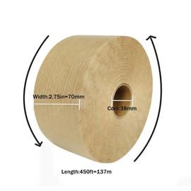 HZCOYIM 2.75inches x 450feet Water-Activated Kraft Paper Tape Reinforced Brown Packing Tape Strong Cardboard Tape for Packing Box