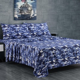 Chezmoi Collection Military Camo 3-Piece Sheet Set - Camouflage Blue Gray Printed Microfiber Soft Breathable Deep Pocket Sheets and Pillowcases Set, Twin XL Size