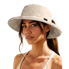 FURTALK Sun Hat for Women UPF 80+ Wide Brim, Packable Bucket Hat with Ponytail Hole for Hiking Travel Outdoor Khaki