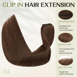 S-noilite 10 Inch Clip in Hair Extensions 100% Human Hair 8Pcs 18Clips Normal Weft Full Head Clip in Hair Extensions for Women Silky Straight Medium Brown Real Hair Extension(50g,#04 Medium Brown)