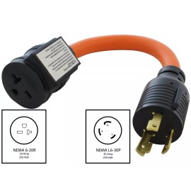 AC WORKS® 30A NEMA L6-30P to 20A NEMA 6-20R Adapter With 20 Amp Breaker by AC WORKS®