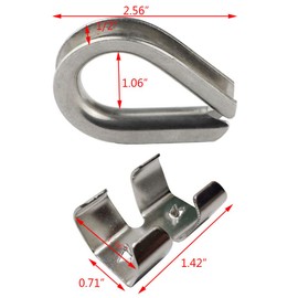 SHENGDING 8-Piece Heavy-Duty Stainless Steel Rope Clamps Metal Double-Ended Rope Clamps and 4-Piece Rope Clamp Thimble Fittings for All Types of Rope from 5/16" to 1/2" in Size.