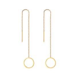 Flongo Women's Chopsticks Pull-Through Earrings, Long Tassel Threader Earrings, with Pendant, Silver, Gold, Rose Gold, Stainless Steel
