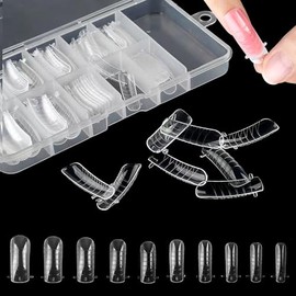 100pcs Clear Nail Forms for Extension Reusable Full Cover Nail Mold w Scale 10 Sizes Transparent Nail Forms for UV Gel & Acrylic Nail Art Salon & Home Use