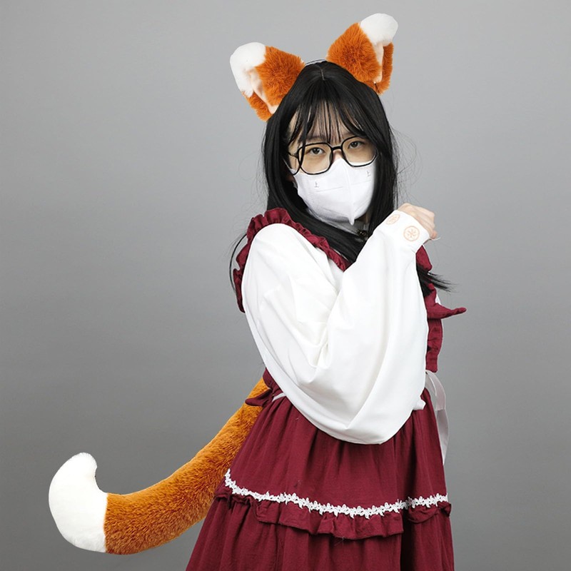 ANZOBEN Fox Ears, Headband and Tail, Fox Dance, 2-Piece Set,