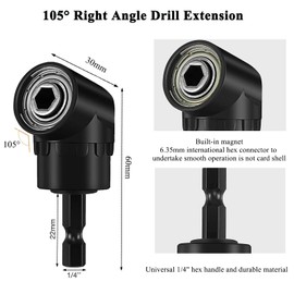 14-Piece Angle Screwdriver Attachment Set, 105° Angle Attachment, Angle Screwdriver Attachment, Angle Attachment Set Bit Extension, 1/4 Inch Hex Shank, Attachment Adapter for Drilling Narrow Spaces