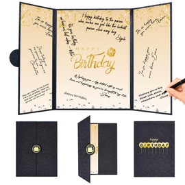 Crenics Black and Gold Birthday Decorations for Women Men, Creative Birthday Guest Sign in Book Alternative, Happy Birthday Signature Book 18" x 12", Great Birthday Gifts for Girls or Boys