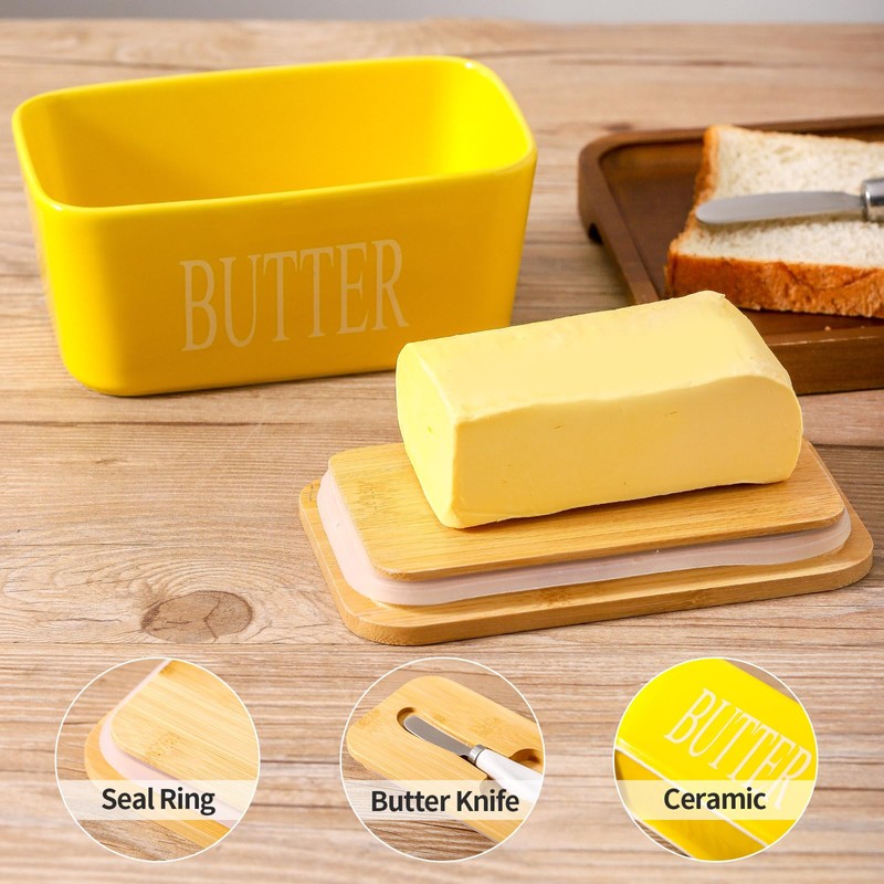 Hasense Porcelain Butter Dish with Lid, Ceramic Butter Dish with