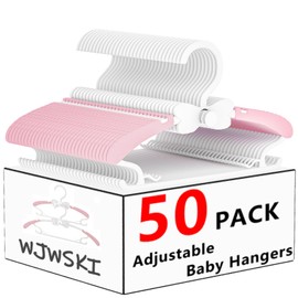 Baby Clothes Hangers, 11-14.5" Adjustable Kid Hangers for Newborn Closet, Plastic Small Infant Hanger for Toddler Pant, Child Coat Hanger for Boy Nursery Clothing, Girl Dresses, 50 Pack