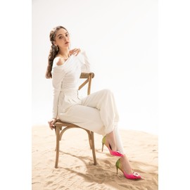 Women's Dressing Pearl Crystal Rhinestone Stiletto Multicolor Pink Green Printed Sexy Pumps/Stylish Wide Fit Evening Spike Jewel High Heels Size 8