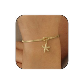 Dainty Gold Bow Bracelet for Women Trendy Stuff，Colorful Heart Cute Beaded Rainbow Starfish Bracelets Bohemian Candy Stack Jewelry Set Gifts, Medium, Stainless Steel, no gemstone