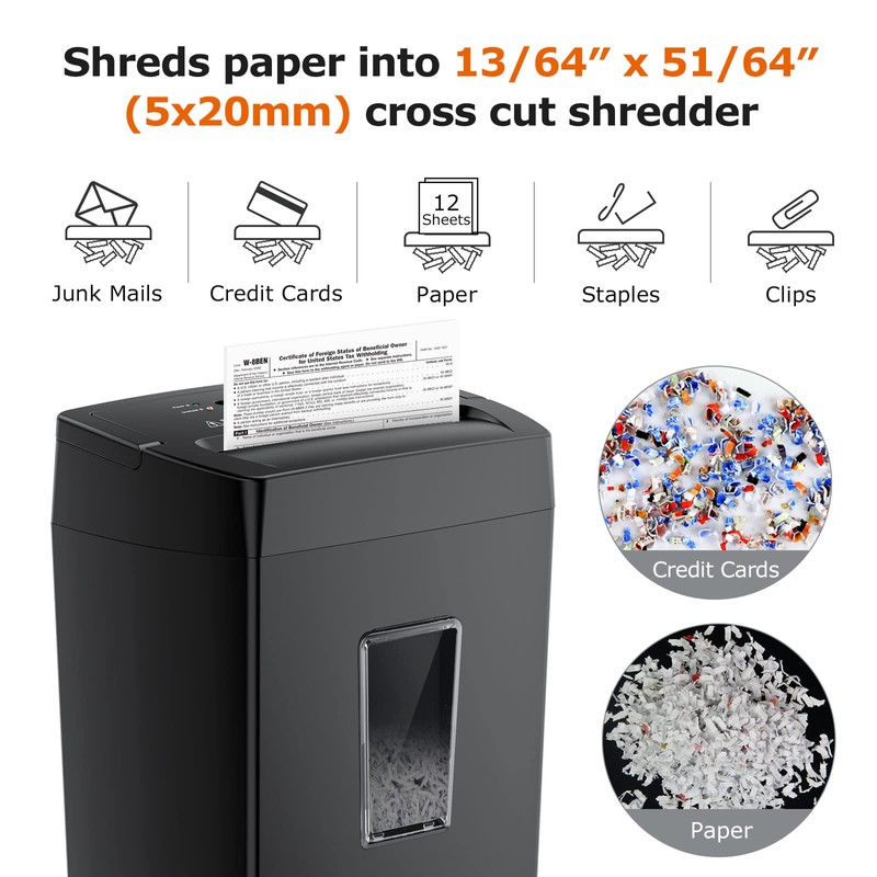 Bonsaii 12-Sheet Cross Cut Shredder, P-4 High Security Shredding, 5.5