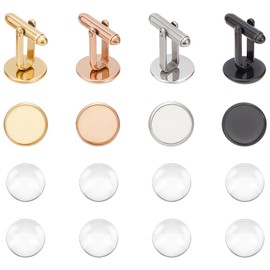 UNICRAFTALE 8Pcs 4 Styles 304 Stainless Steel Blank Cufflinks Making Kit Tray 12mm Flat Round Dome Cuff Buttons with Glass Cabochon Tray Bezel Cufflinks for Button Clothing Accessories Jewelry Making