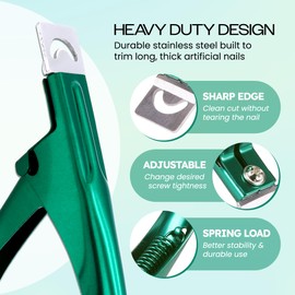 PANA USA Professional Stainless Steel Acrylic Nail Tips Clipper Cutter - False Nails/Fake Nails/Artificial Nails Trimmers for Nail Manicure Pedicure, Clip Tool for Home Nail Art DIY (Metallic Green)