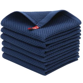 Mia'sDream Natural Cotton Dish Towels, Tidy Dish Cloths Rags, Waffle Weave Kitchen Towels, Soft and Absorbent Hand Towel Washcloths, 12inchx12inch 6 Pack (12inch x 12inch, Navy Blue)