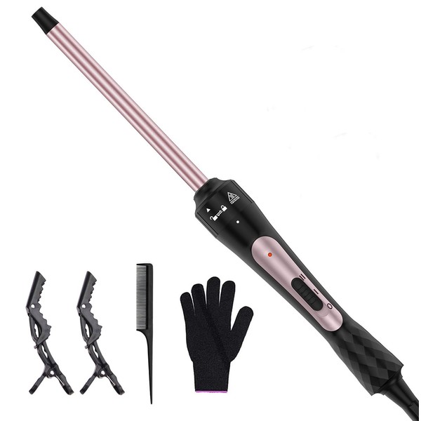 3/8 Inch Curling Iron, Small Curling Wand for Short & Long Hair, Ceramic Wand Curling Iron with 2 Temperature, Instant Heat Up, Include Heat Protective Glove & 2 Clips