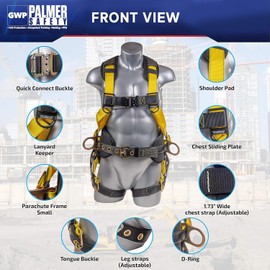 ATERET Fall Protection Full Body 5 point Harness, Padded Back Support, Quick-Connect Buckle, Grommet Legs, Back&Side D-Rings, OSHA ANSI Industrial Roofing Tool Personal Equipment (Yellow - SM)