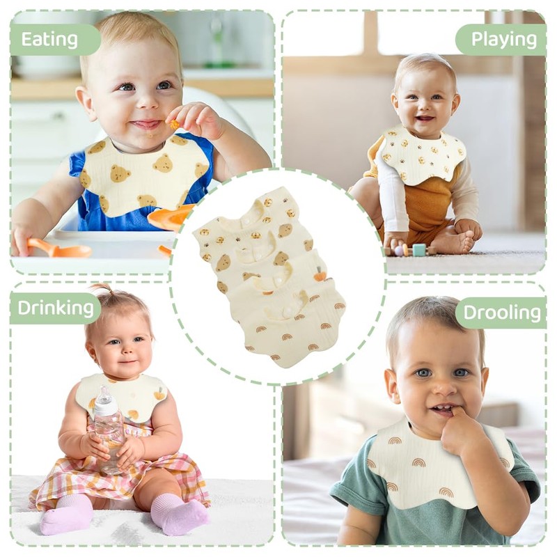 Vicloon Baby Bandana Drool Bibs, 6 Layer Cotton Wave Muslin