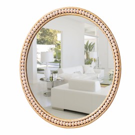 Gluck Plants Gold Oval Mirror,Oval Wall Mirror for Bathroom,24X30 Rustic Beaded Mirror Farmhouse Decorative Vanity Accent Mirror for Living Room,Bedroom,Fireplace,Hallway