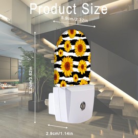 AOWULA Sunflowers Striped Night Light,Night Lights Plug into Wall for Boys Girls Bedroom Decorative Half Round Nightlight Led Lamp 0.5W Sleep Friendly