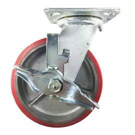 Hy-Weld 6" x 2"  Polyurethane on Cast Iron (Red) - Swivel with Brake