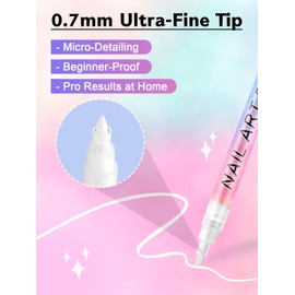 Kalolary 1PCS White Nail Art Pens，0.7mm Nail Polish Pens Quick Dry Long-last Nail Graffiti Dotting Painting Liner Nail Art Markers for DIY Nail Art Design