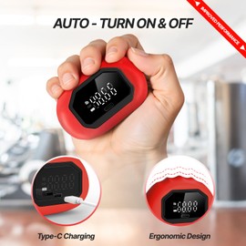 Hand Grip Strength Tester Trainer - Strength Dynamometer for Fun Rechargeable Hand Exercising Device with Finger Exerciser and Stretcher Exercise Workout Equipment for Palm Red Blue