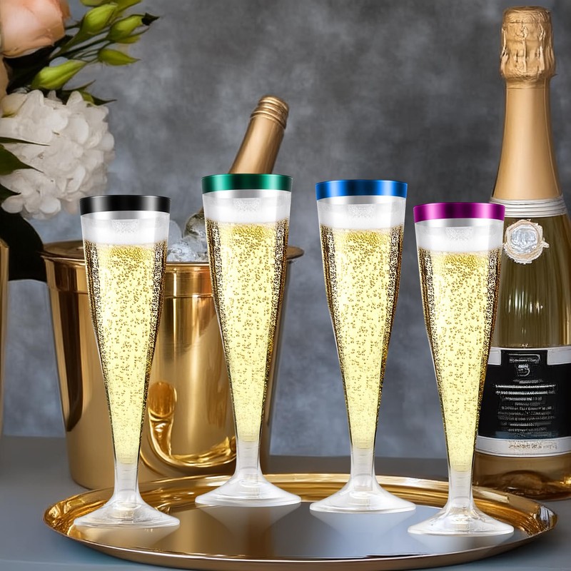 Bgtecho 100 Pack Plastic Champagne Flutes, 4.5 Oz Clear with