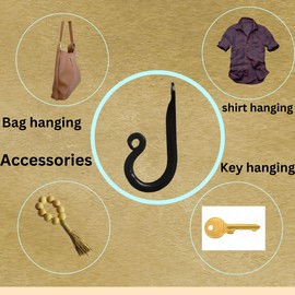 Arshi Nautical Wrought Iron Coat Hooks Set of 3, Decorative Black Wall Mounted Rustic ~ Blacksmith Handmade Rust Proof Single J Hook for Hanging Robes, Hats, Clothes, Bags, Backpacks, Towels