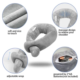 lomitech Neck Pillow, Neck Wrap Vibration Massaging Wireless Travel Pillow Soft Touch Breathable Head Support for Office Sofa Air Plane Grey