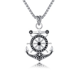 TRISHULA Viking Necklace Shield Odin/Anchor/Helmet/Lion Pendant 925 Sterling Silver Nordic Chain Viking Jewellery Gift for Men Husband Boyfriend, Sterling Silver, Cubic Zirconia