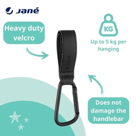 Jané 4 Pcs Universal Hook Handle Bar Pram Buggy Hanging Shopping Bag Backpacks and so on up to 5kg Black