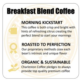 Charleston Coffee Roasters | Specialty Organic Ground Bag | Hand Picked, Premium Slow Roast | Breakfast Blend (12oz)