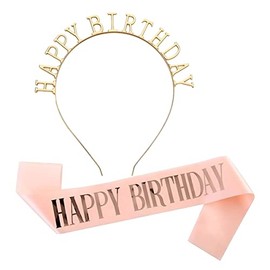 Lahviuu Birthday Crown Sash Birthday Headpiece Birthday Girl Tiara Birthday Decoration Girl Teenager Crown Birthday Women for Gift Party Accessories Decorations (Pink)