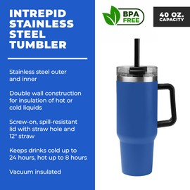 Gifts by Design 5 Ct of 40 Oz Intrepid Stainless Steel Tumbler with Lid, Straw & Handle – Blue – Customizable Insulated Cups for Water, Coffee, Hot & Iced Drinks – Great for DIY, Events, Work