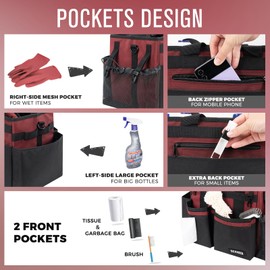 SCAVATA Compact Wearable Cleaning Caddy, Small Cleaning Caddy Supplies Organizer with Handle & Shoulder Straps for Housekeepers, Under Sink & Car Cleaning Tool Organizers Bag (AncoraRed)