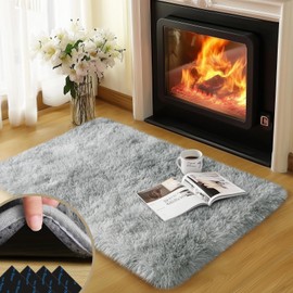 qulint 2x3 Rug for Bedroom, Fluffy Area Rugs for Living Room, Small Soft Shag Fuzzy Shaggy Carpets for Kids Boys and Girls Dorm with 4 Non-slip Rug Tapes for Room Home Decor (2ft x 3ft, Tie-dyed Grey)