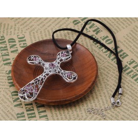 Alilang Amethyst Pink Purple Crystal Rhinestones Royal Heart Cross Holy Custom Necklace