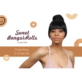 Instant Glitz Bang & Bun 2pcs, Bangs Hair Clip in Bangs Clip on Bangs Fringe Bang Hair Bun Synthetic Chignon Bun Updo Hair Piece for Women - Fringe Bang & Coffee Roll (2)