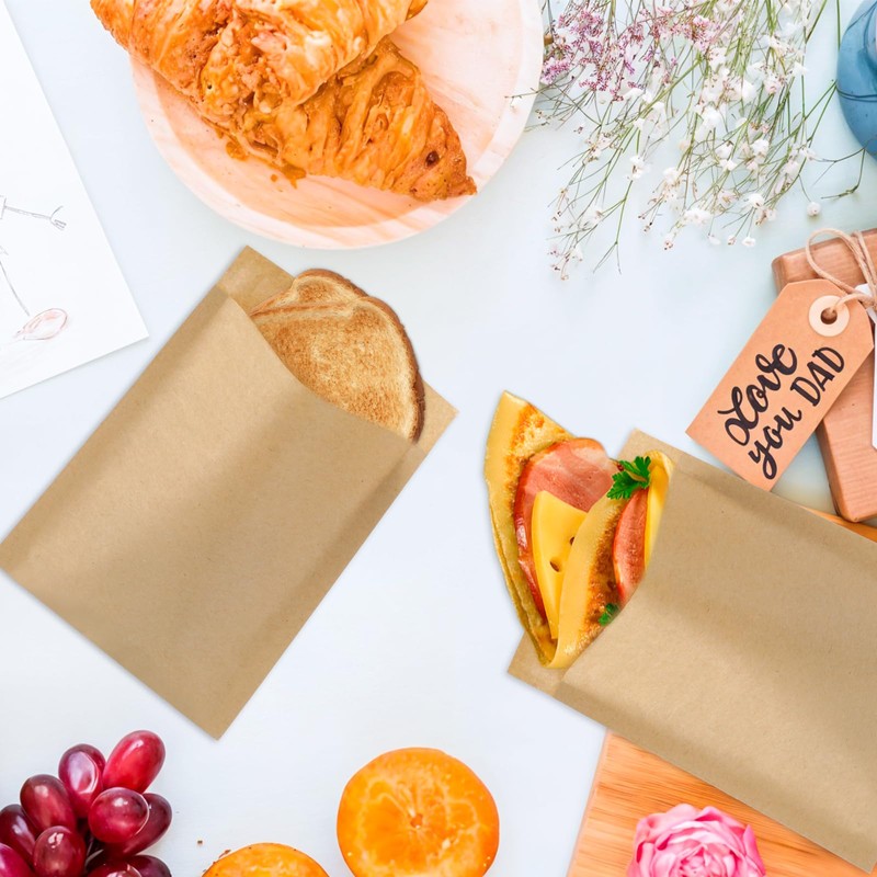 600Pcs Kraft Paper Bags Unbleached Paper Cookies Bags 4.7 x