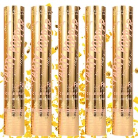 YANGUN Confetti Cannons Gold, 5 PCS Party Poppers Gold, 30cm Golden Confetti Cannon, Handheld Confetti Tube for Weddings, Parties, Baby Showers, Christmas, Birthday Parties (Gold)