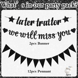Sorry Your Leaving Banner Decorations - Farewell Party Supplies We Will Miss You Later Traitor Banners, Black Bunting Decoration for Retirement Job Change Graduation Party