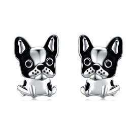 Midir&Etain French Bulldog Earrings 925 Sterling Silver Cute Dog Puppy Stud Earrings Boston Terrier Earrings Animal Dog Jewelry Christmas Gifts for Women