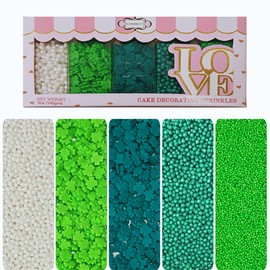 Confect St. Patricks Green & White Pearl Sprinkles | Flower & Leaf Edible Sprinkles for Baking & Cake Decorative mix pack of 5 | Vegan, Gluten-Free, Nut-Free, Soy-Free, Dairy-Free, Palm Oil-Free - 5 Oz