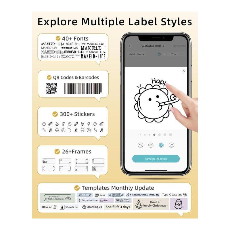 Makeid L1 Label Maker Machine with Tape - Portable &