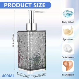 Plastic Soap Dispenser Bottle with Pump, 400 ML Liquid Soap Dispenser, Refillable Hand and Dish Soap Dispenser Bathroom Kitchen Countertop, Lotion Shampoo and Conditioner Dispenser Bottles