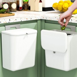 Cubo de Basura Colgante, Cesto de Basura de Pared de Cocina de 9 Litros con Tapa Deslizante para Baño Dormitorio (blanco)