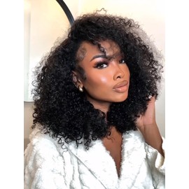 Ashart Kinky Curly Half Wig Human Hair 3 In 1 Seamless Flip Over Half Wigs Human Hair Glueless Wear and Go Beginner Friendly 180% Density Elastic Drawstring Headband Half Wigs for Black Women 22 Inch