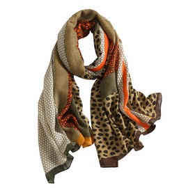 JRMLPL Women Cotton-linen Scarf Leopard Printed Scarves Shawl Wraps (Green)
