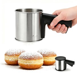 Powdered Sugar Shaker with Lid and Handle, Flour Sieve Stainless Steel with One-Hand Crank, Fine Icing Sugar Mill for 300 g Flour, Icing Sugar, Duster Sugar Mill, Flour Shaker for Baking & Decoration